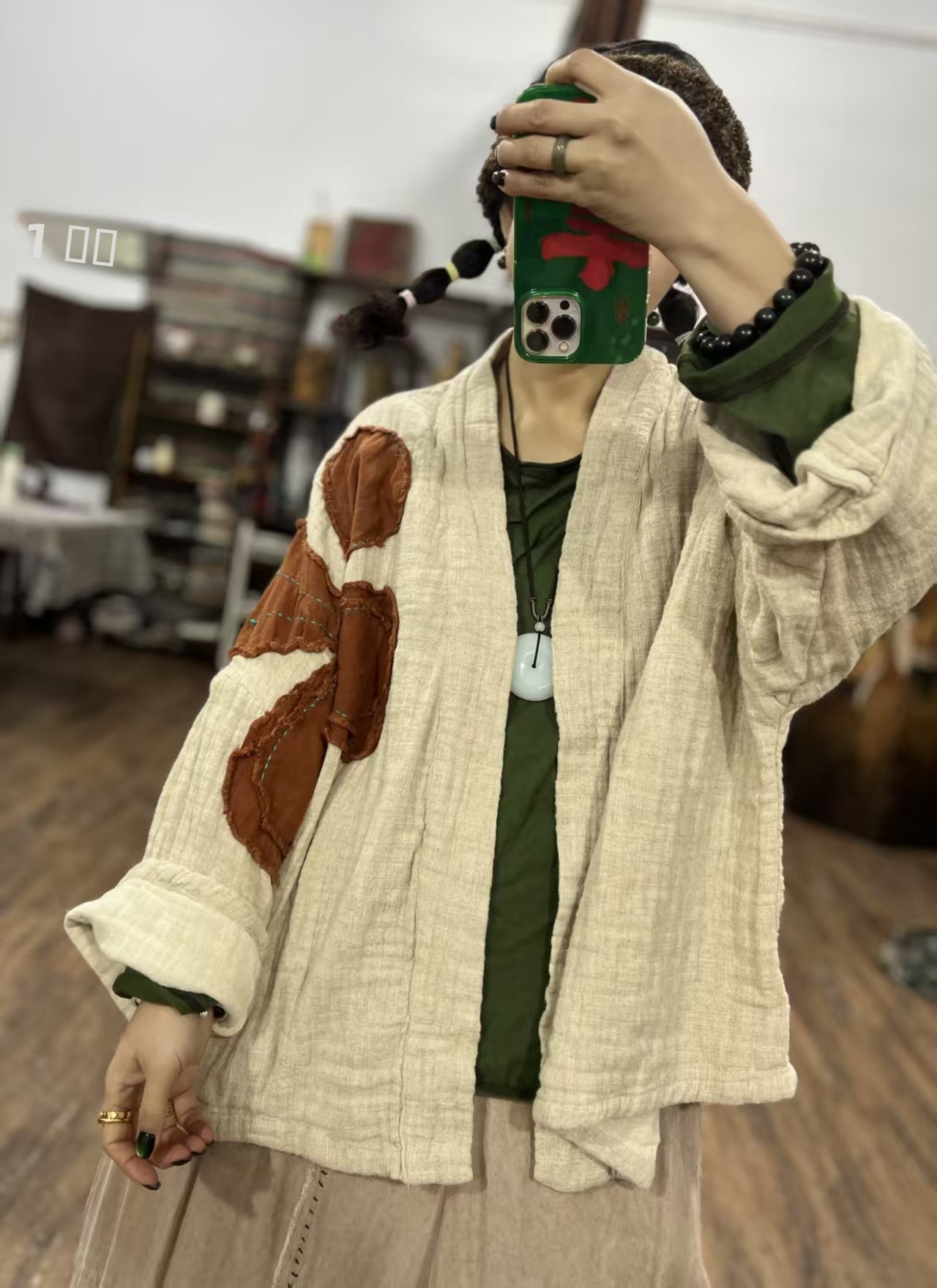 Embroidery Patch - Handmade Linen Open Cardigan Women's Spring