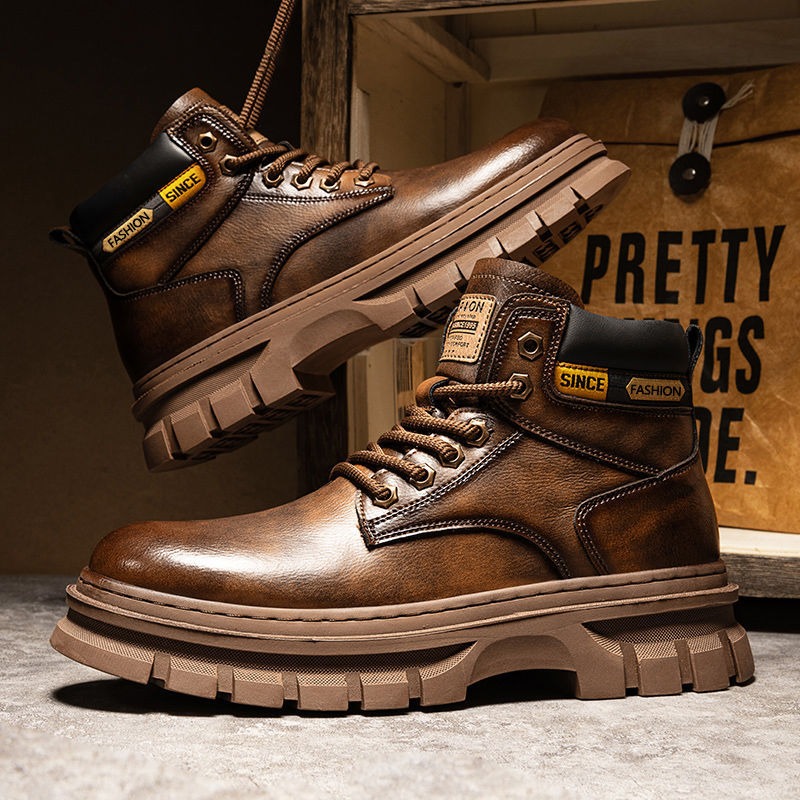 Embroidery Cotton - Vintage Men Platform Ankle Boots Autumn