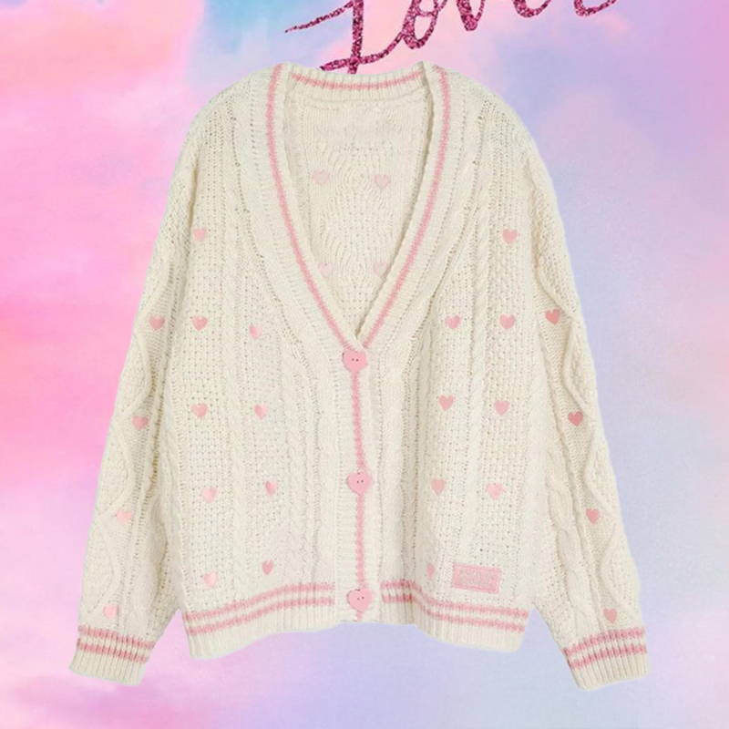 Embroidery Patch - Lover Cardigan with Pink Heart Button