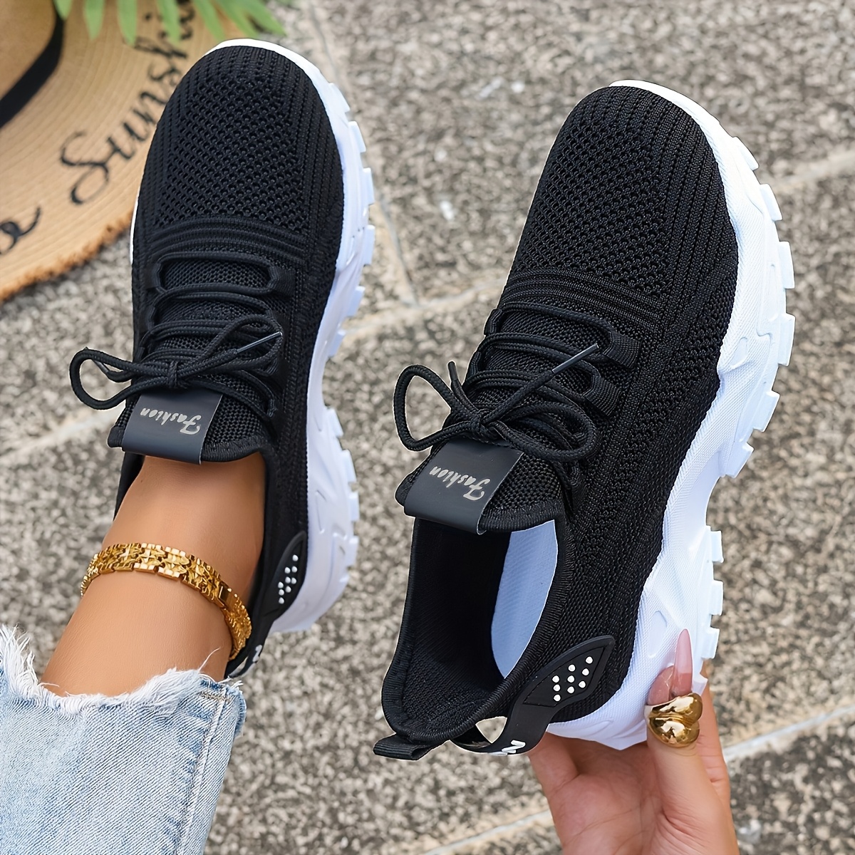 Embroidery Cotton - Breathable Knit Sneakers Fashion Comfortable Slip