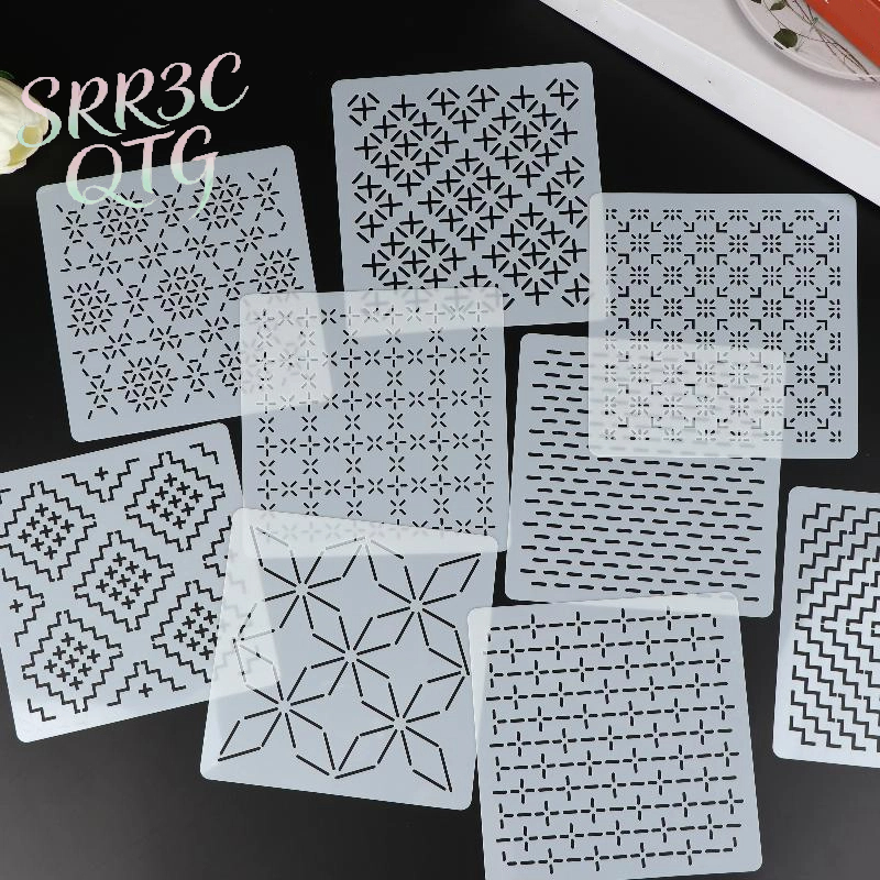 Embroidery Service - 9/32Pcs Sashiko Embroidery Template DIY Geometric