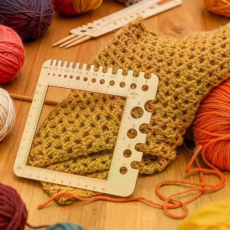 Embroidery Service - Wood Knitting Needle Gauge Square Ruler