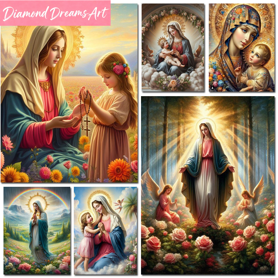Embroidery Flower - Frameless,Diamond Painting Virgin Mary Flower Diy