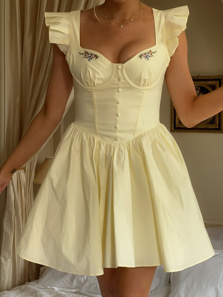 Floral Embroidery Cotton Summe – обзор и цена Embroidery Yellow Dress